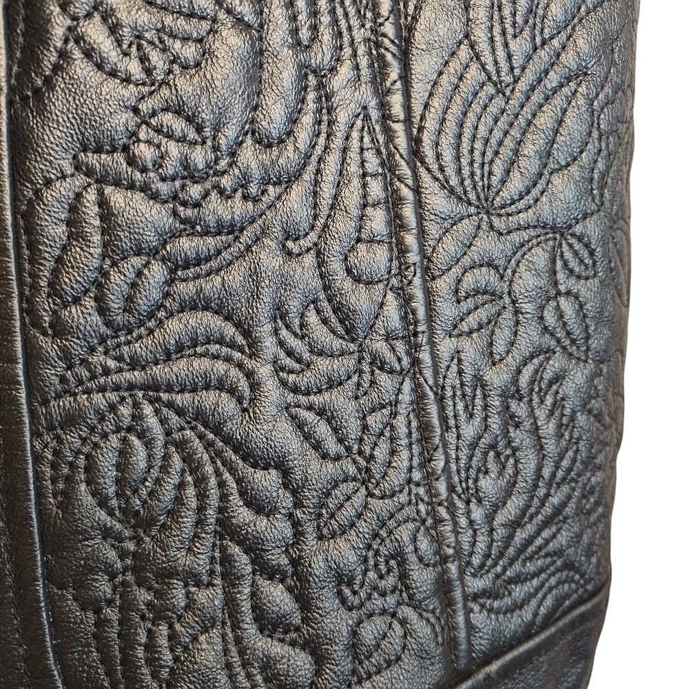 Nygard Collection Leather Knit Jacket Black Floral Rayon Nylon Knit Zip Vest M - Picture 7 of 10